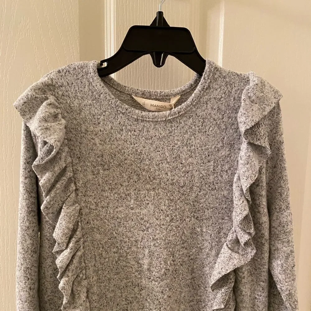 Mango Girls Textured Ruffled Dress Heather Grey Size 5-6 Years NWT